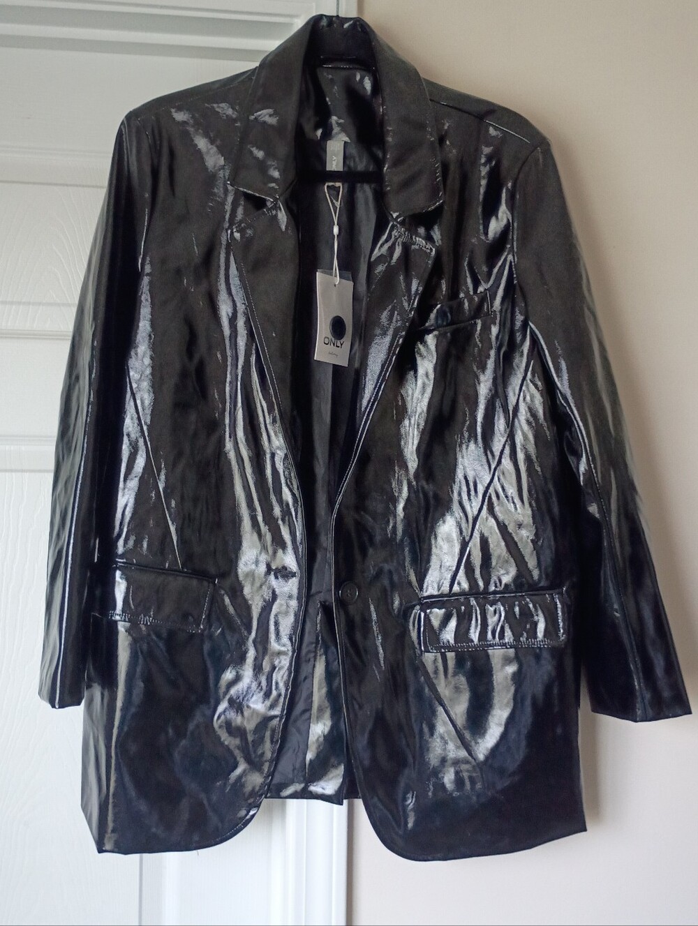 ONLY Shiny Black Patent-Look Blazer Size M